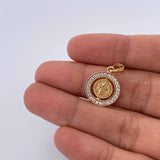 Dije Medalla De San Benito 2.1gr / 2.2cm / Circones Blancos Oro Amarillo 18K &
