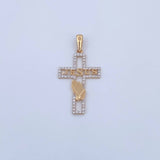 Dije Cruz Jesus 2.1gr / 3.7cm / Circones Blancos Dos Oros Amarillo Blanco 18K &