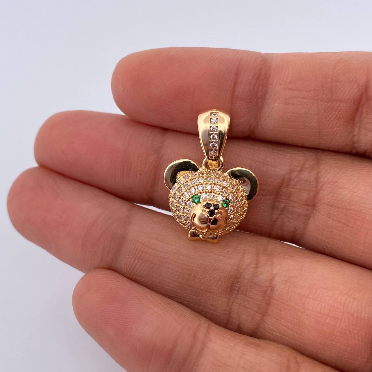 Dije Rostro Oso 3gr / 2.1cm / Circones Verdes Negros Blancos Oro Amarillo 18K &