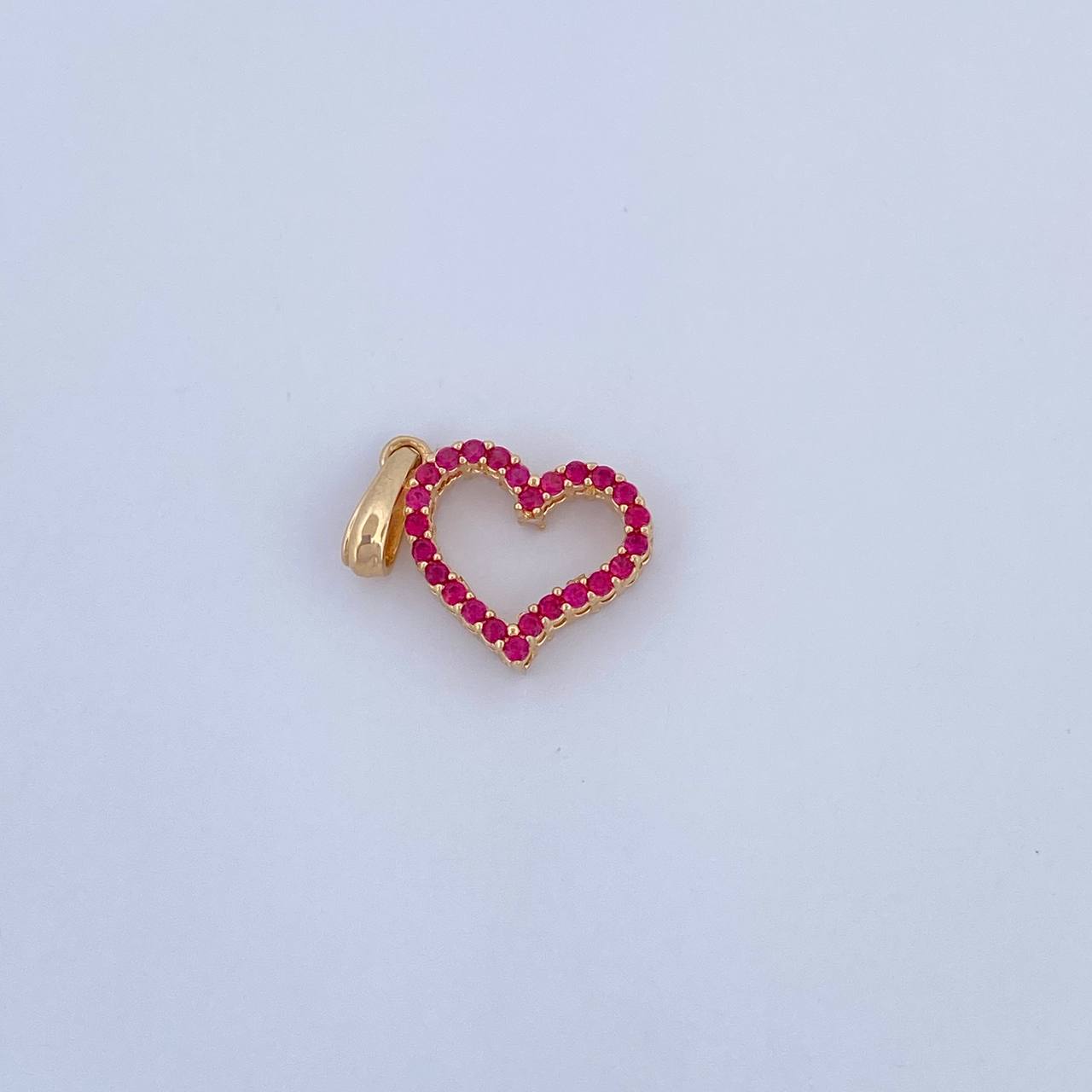 Dije Silueta Corazon Doble Faz 1.3gr / 2cm / Circones Fucsias Blancos Oro Amarillo 18K &