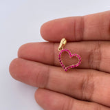 Dije Silueta Corazon Doble Faz 1.3gr / 2cm / Circones Fucsias Blancos Oro Amarillo 18K &