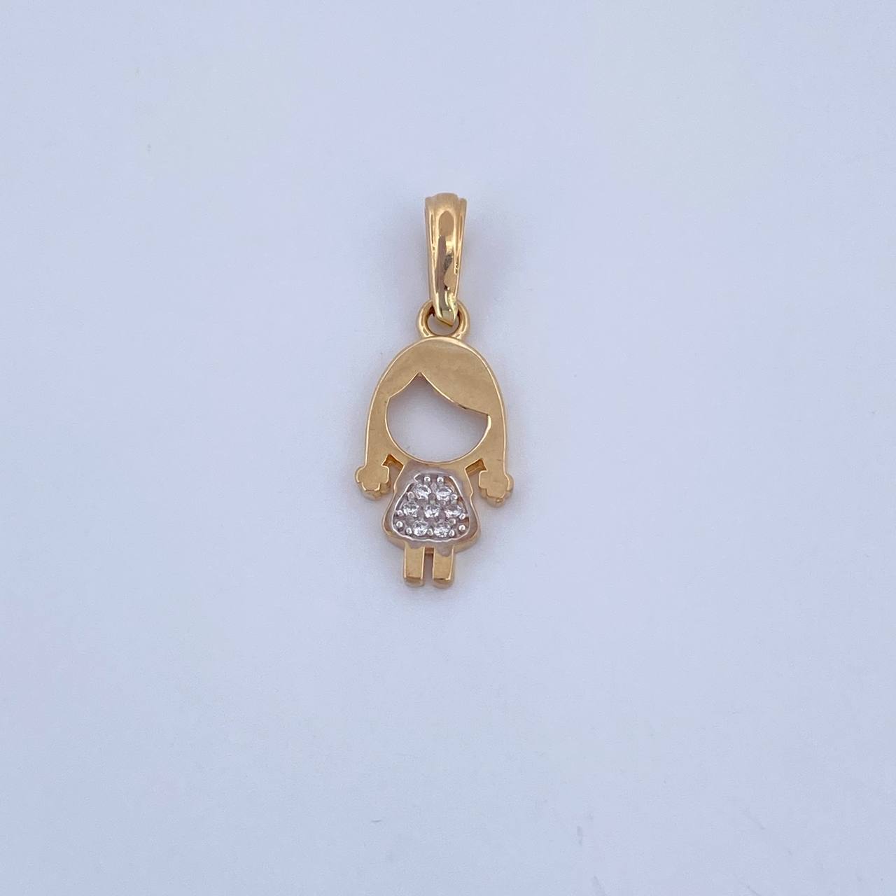 Dije Niña 1.15gr / 2.3cm / Circones Blancos Dos Oros Amarillo Blanco 18K &
