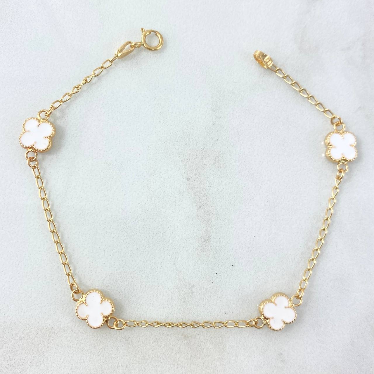 Pulso Espiga Trebol VCyA 2.55gr / 18.5cm / Resina Blanca Oro Amarillo 18K ©