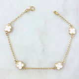 Pulso Espiga Trebol VCyA 2.55gr / 18.5cm / Resina Blanca Oro Amarillo 18K ©