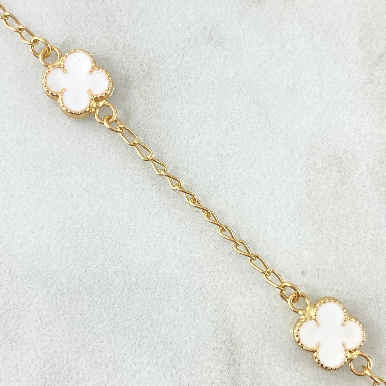 Pulso Espiga Trebol VCyA 2.55gr / 18.5cm / Resina Blanca Oro Amarillo 18K ©