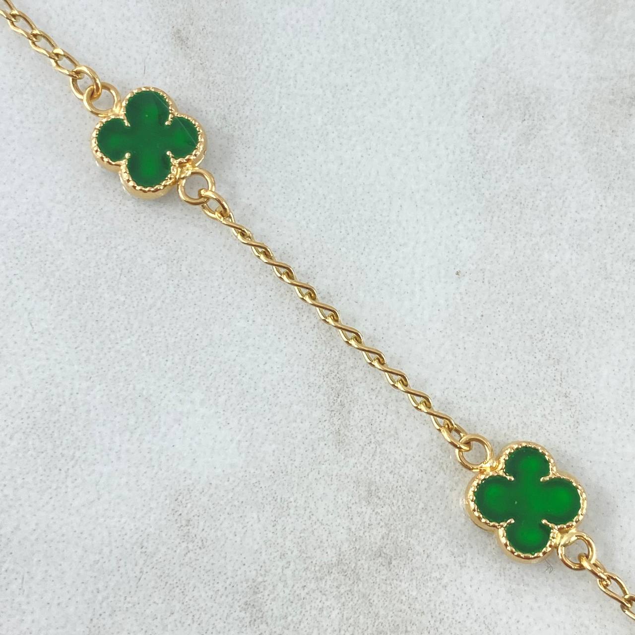 Pulso Espiga Trébol VCyA 3.1gr / 18.5cm / 1.4mm Resina Verde 4und Oro Amarillo 18K ©