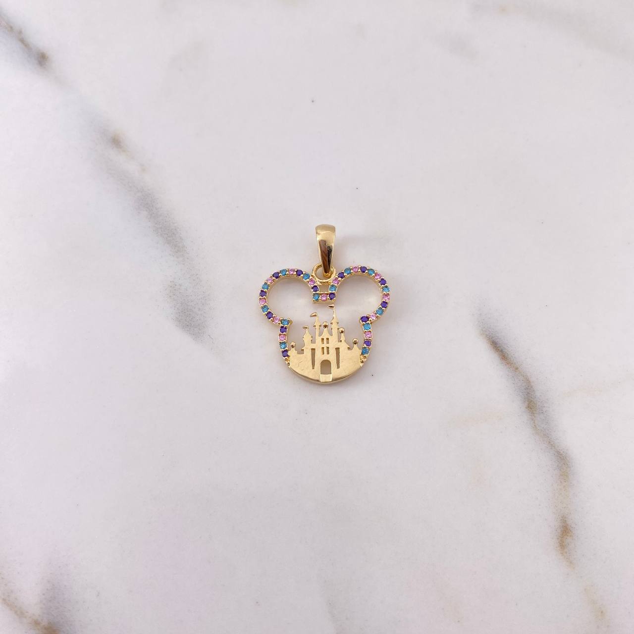 Dije Raton Castillo 2.15gr / 2.4cm / Circones Morados Azules Rosados Oro Amarillo 18K $