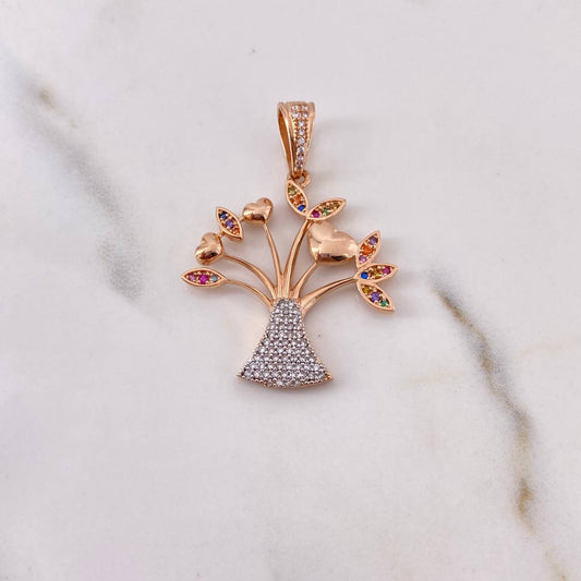 Dije Arbol Corazones 5.35gr / 4.1cm / Circones Colores Dos Oros Blanco Rosa 18K $