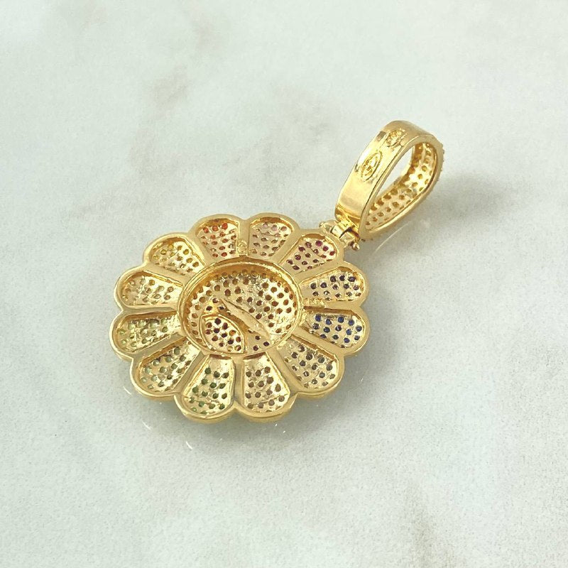 Dije Flor Cara Sonriente 10gr / 4.7cm / Multicolor Oro Amarillo 18K ©