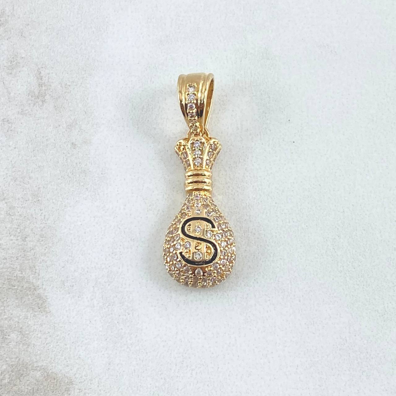 Dije Bolsa de Dinero 4.1gr / 3.2cm / Circones Blancos Oro Amarillo 18K *