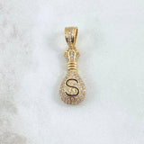 Dije Bolsa de Dinero 4.05gr / 3cm / Circones Blancos Oro Amarillo 18K ©