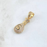 Dije Bolsa de Dinero 4.1gr / 3.2cm / Circones Blancos Oro Amarillo 18K *