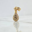 Dije Bolsa de Dinero 4.05gr / 3cm / Circones Blancos Oro Amarillo 18K ©