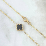 Cadena Aro Seguido Trébol VCyA 8.2gr / 50cm-1.8cm / Onix Negro Punteado Oro Amarillo Nac.Esp. 18K ©