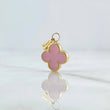 Dije Trebol VCyA 0.8gr / 2.2cm / Resina Rosada Punteado Cargador Bordeado Oro Amarillo 18K ©