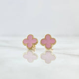 Topos Trebol VCyA 1.25gr / 9mm Resina Rosada borde Punteado Broche Mariposa Oro Amarillo 18K ©