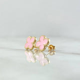Topos Trebol VCyA 1.25gr / 9mm Resina Rosada borde Punteado Broche Mariposa Oro Amarillo 18K ©