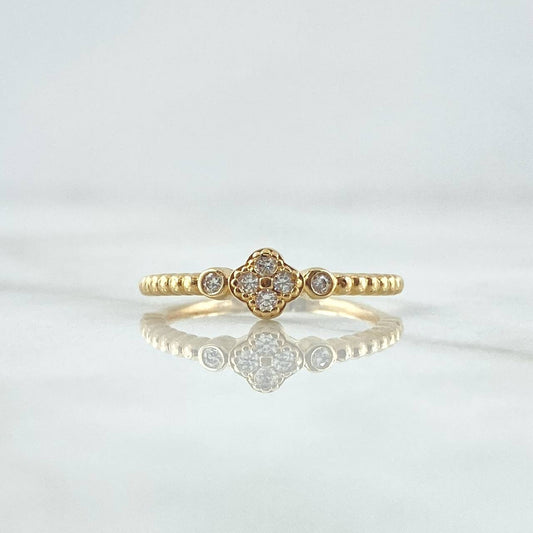 Anillo Trebol Esferas 1.7gr / T5 3/4 / Circones Blancos Oro Amarillo 18K ©
