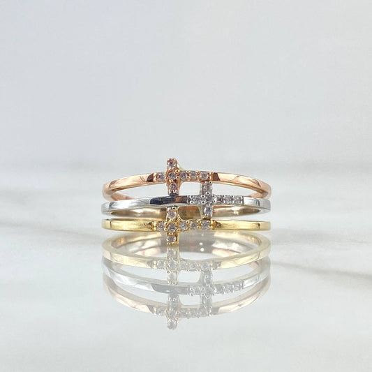 Anillo Tres Cruces en Linea 3.45gr / T7 1/2 / Circones Blancos Tres Oros 18K ©