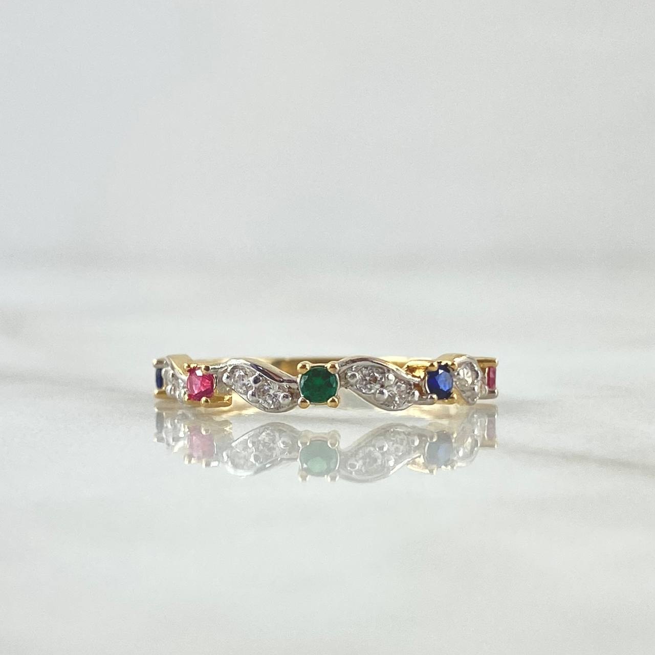 Anillo Lazo Anudado 1.65gr / T6 / Circones Blancos Fucsia Azul Rey Verde Oro Amarillo 18K ©