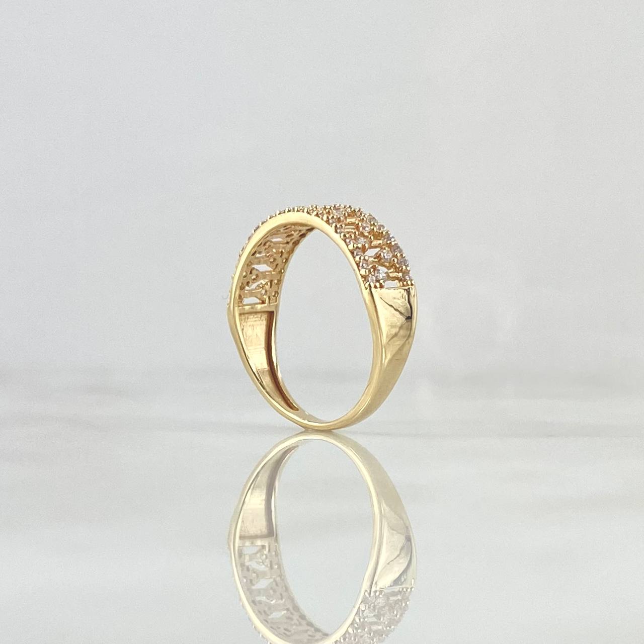 Anillo Copos Escalonados 2.4gr / T6 1/4 / Circones Blancos Oro Amarillo 18K ©