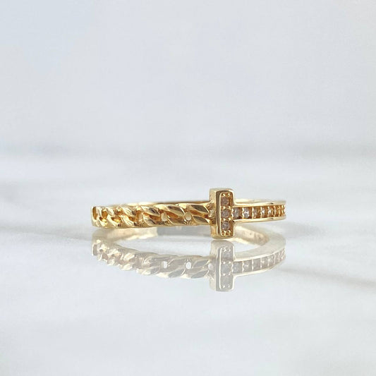 Anillo Medio Cubano T 2gr / T5 1/2 / Circones Blancos Oro Amarillo 18K ©