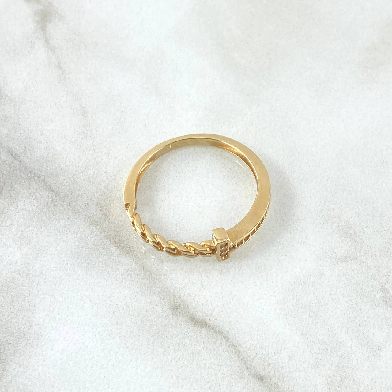 Anillo Medio Cubano T 2.05gr / T6 3/4 / Circones Blancos Oro Amarillo 18K ©