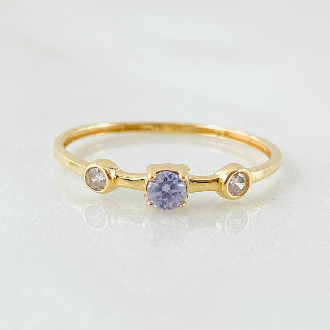 Anillo Solitario Dos Ojos 0.9gr / T6 3/4 / Oro Amarillo 18K *
