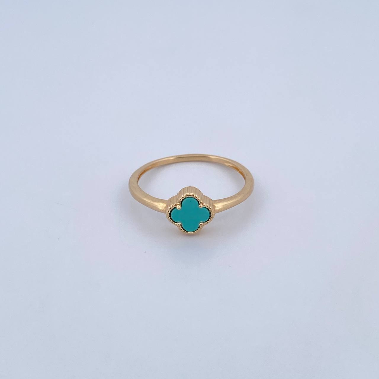 Anillo Trebol 1.95gr / T8 / Piedra Aguamarina Oro Amarillo 18K &