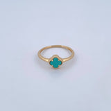 Anillo Trebol 1.95gr / T8 / Piedra Aguamarina Oro Amarillo 18K &