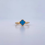 Anillo Trebol 2.15gr / T5 3/4 / Piedra Azul Oro Amarillo 18K &