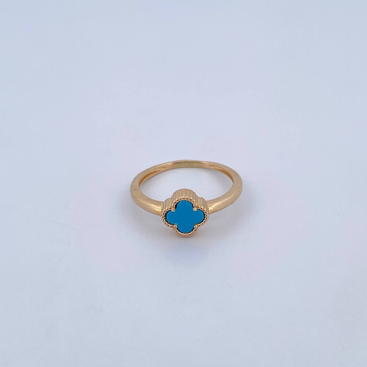 Anillo Trebol 2.15gr / T5 3/4 / Piedra Azul Oro Amarillo 18K &