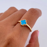 Anillo Trebol 2.15gr / T5 3/4 / Piedra Azul Oro Amarillo 18K &