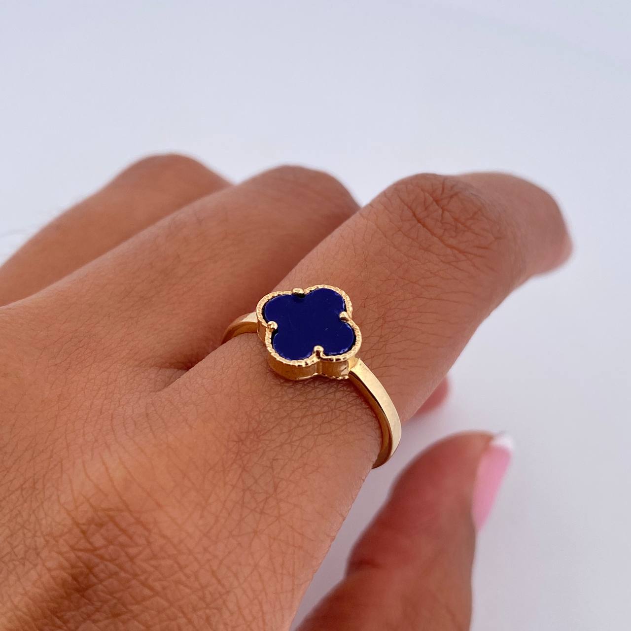 Anillo Trebol 1.5gr / T5 3/4 / Piedra Morada Oro Amarillo 18K &