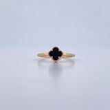 Anillo Trebol 2gr / T7 1/4 / Onix Negra Oro Amarillo 18K &