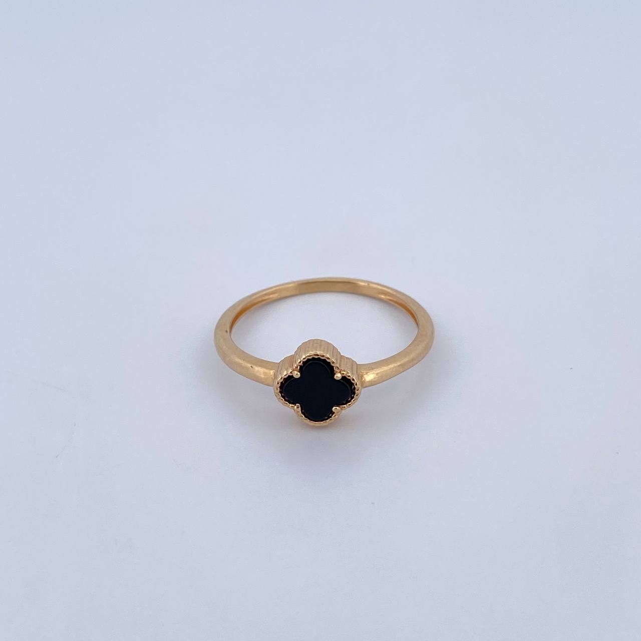 Anillo Trebol 2gr / T7 1/4 / Onix Negra Oro Amarillo 18K &