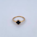 Anillo Trebol 2gr / T7 1/4 / Onix Negra Oro Amarillo 18K &