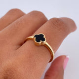 Anillo Trebol 2gr / T7 1/4 / Onix Negra Oro Amarillo 18K &