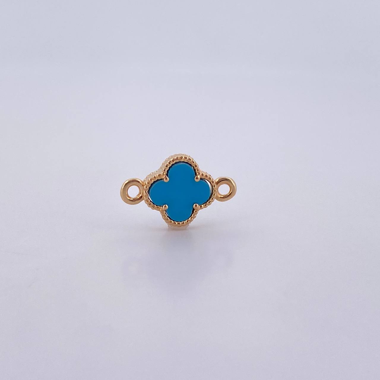 Herraje Trebol 0.75gr / 1.5cm / Piedra Azul Oro Amarillo Nac.Esp. 18K &