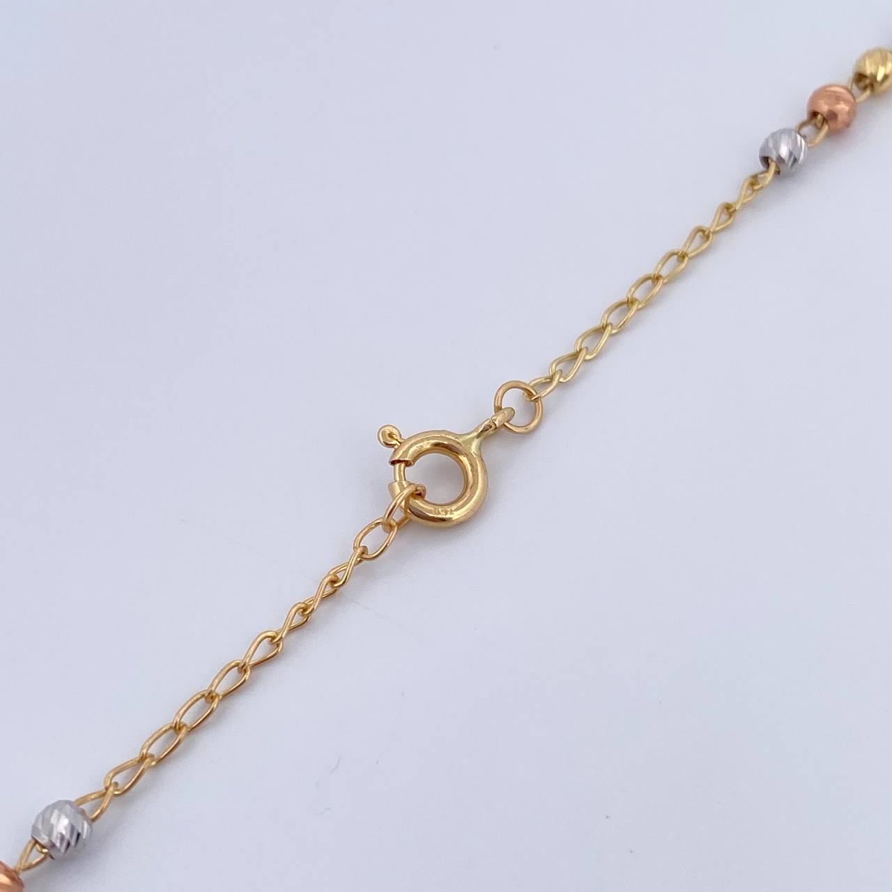 Rosario Virgen Milagrosa 6.7gr / 50.4cm / 2.9mm Bolas Diamantadas Tres Oros 18K &