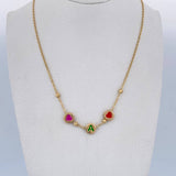 Cadena Aro Seguido Letra A Corazones 3.6gr / 46.7cm / 3mm Bolas Diamantadas Rosado Verde Rojo Oro Amarillo 18K &