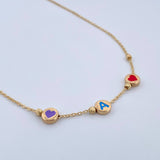 Cadena Aro Seguido Letra A Corazones 3.6gr / 46.6cm / 3mm Bolas Diamantadas Morado Rojo Azul Oro Amarillo 18K &