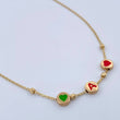 Cadena Aro Seguido Letra A Corazones 3.65gr / 46.6cm / 3mm Bolas Diamantadas Verde Rojo Oro Amarillo 18K &