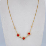 Cadena Aro Seguido Letra A Corazones 3.65gr / 46.6cm / 3mm Bolas Diamantadas Verde Rojo Oro Amarillo 18K &