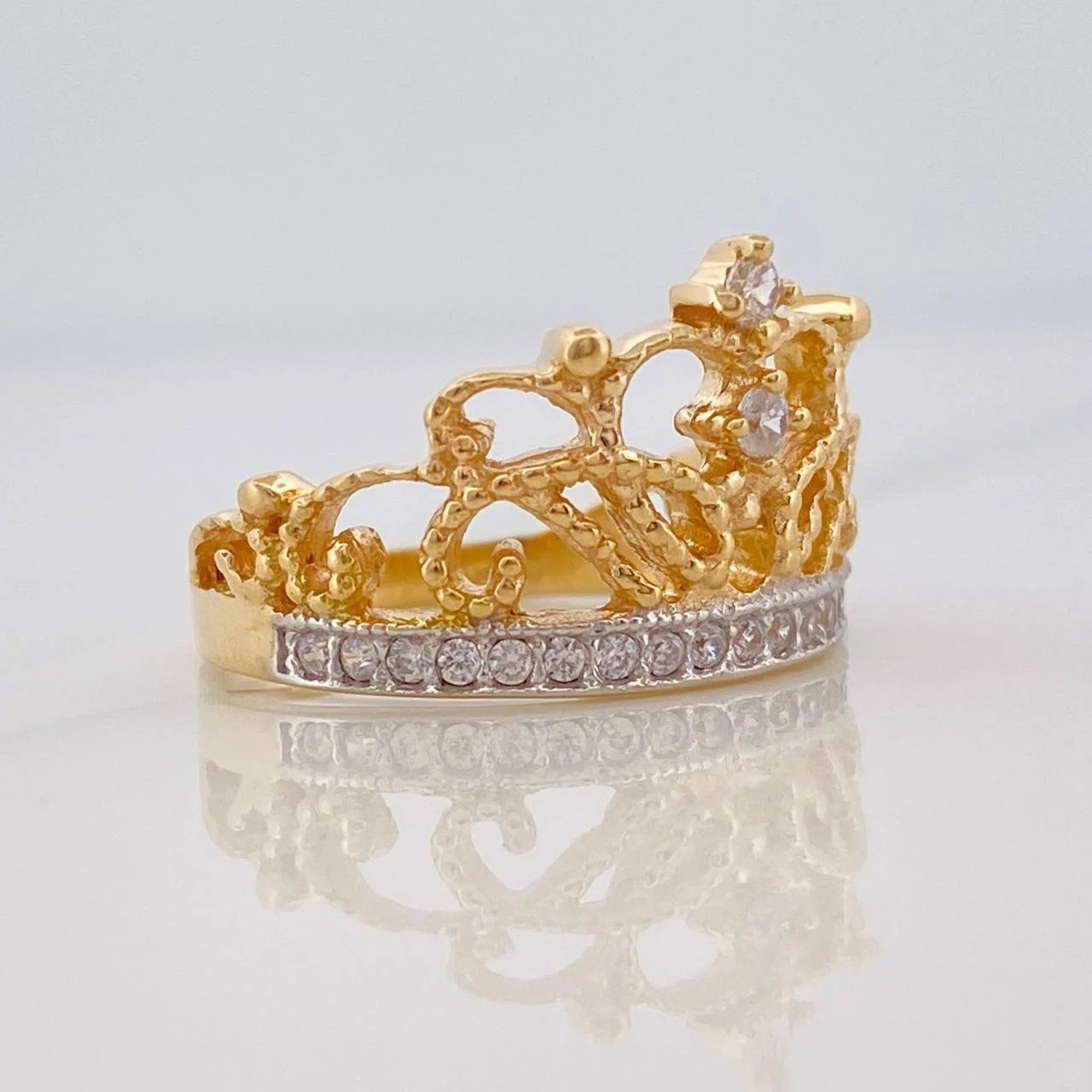 Anillo Corona 4.6g / T6 Dos Oros Amarillo Blanco 18K