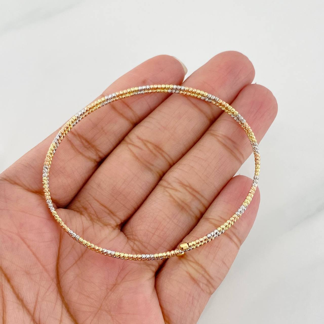 Pulso Aro Diamantado Doble 3.45g / 17cm / 1.4mm Tres Oros 18K