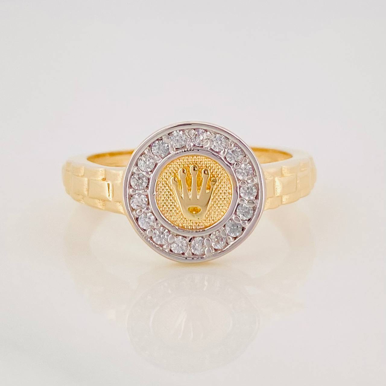 Anillo Correa Corona 3.25g / T5 3/4 Dos Oros Amarillo Blanco 18K