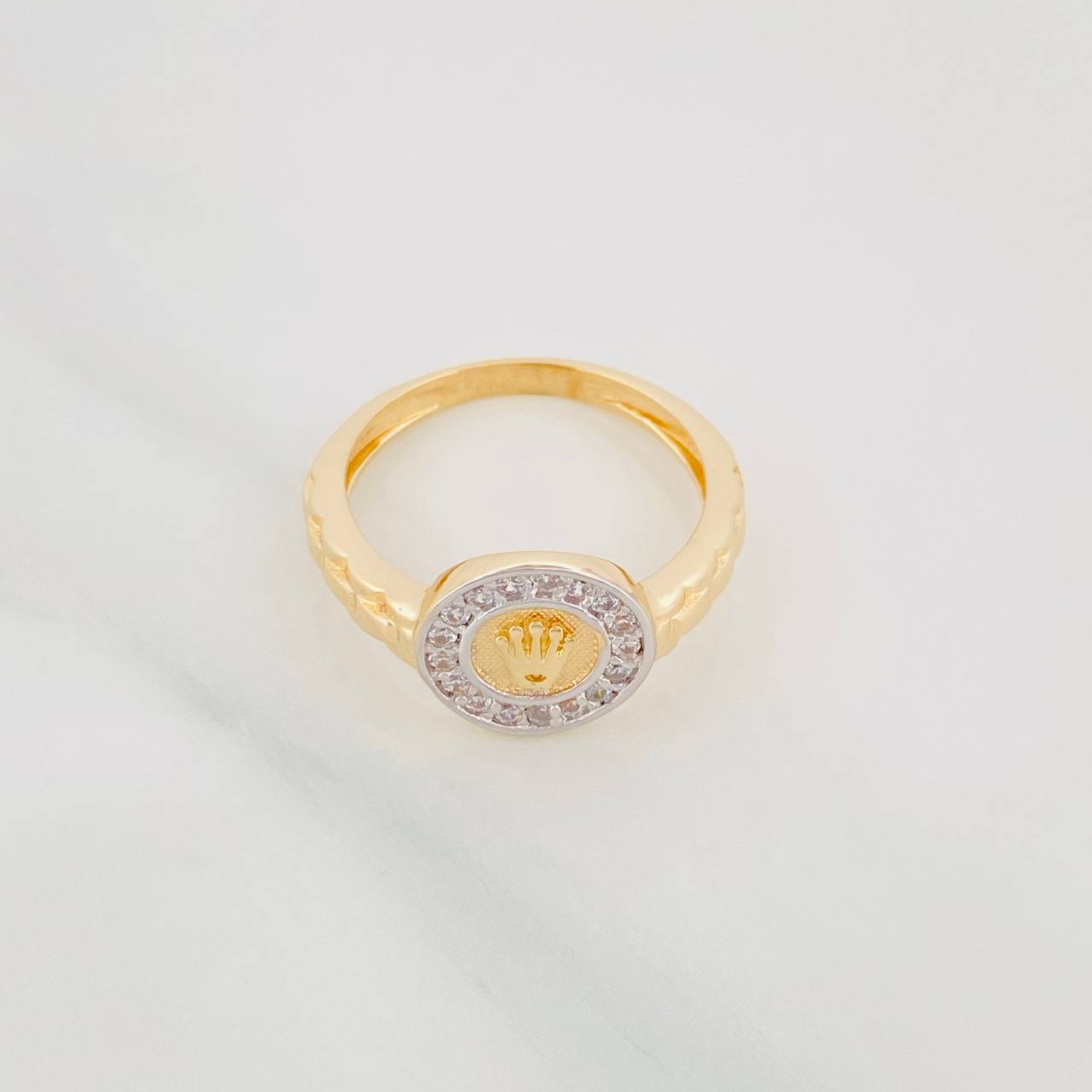 Anillo Correa Corona 3.25g / T5 3/4 Dos Oros Amarillo Blanco 18K