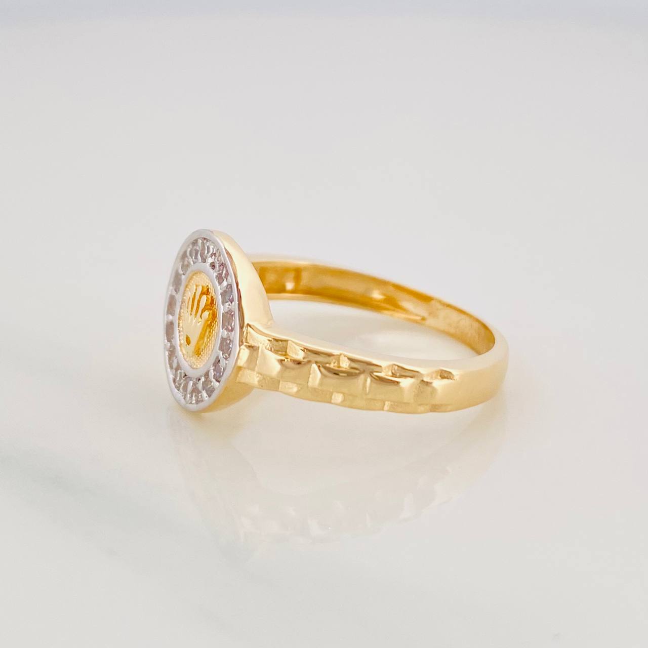 Anillo Correa Corona 3.25g / T5 3/4 Dos Oros Amarillo Blanco 18K