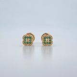 Topos Flor 0.85gr / Circones Verdes Oro Amarillo 18K &